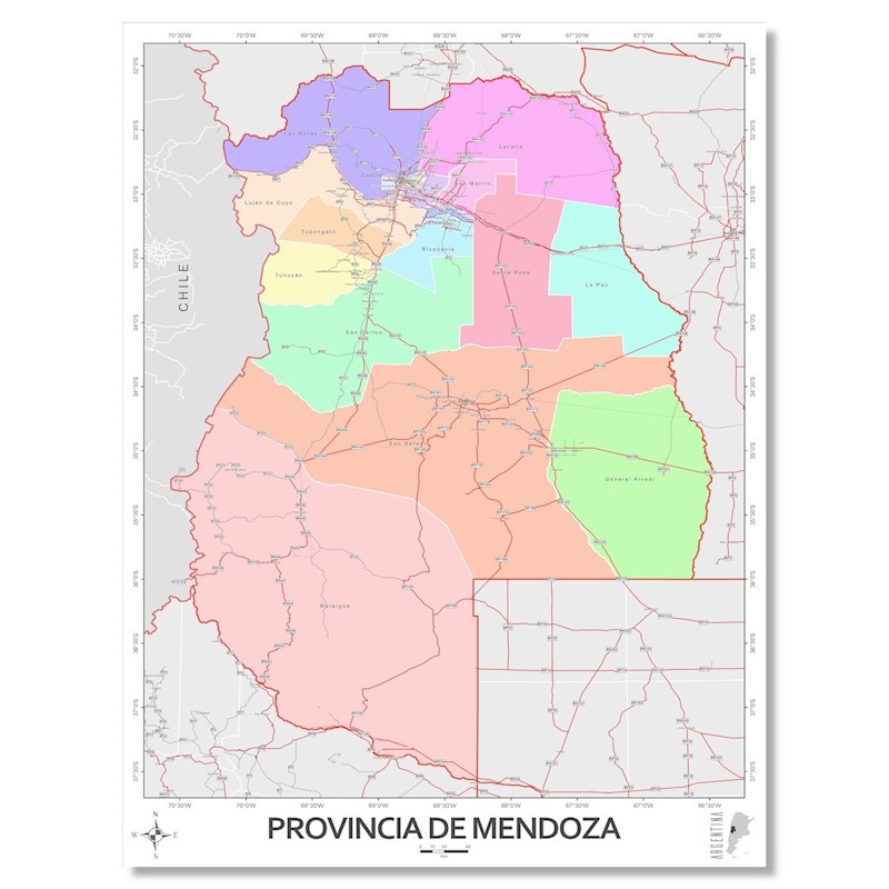 Mapa mural laminado politico provincia de Mendoza