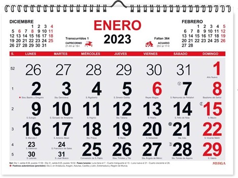 Calendario 2024 horizontal con espiral 27 x 16 cm 12 hs 17 ml