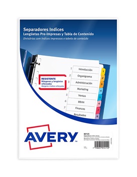 Separadores Avery A4 indice ready index del 1 al 31 multicolor