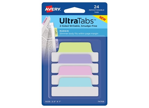 Ultratabs Avery Pastel 6,3 x 2,5 x24 unidades (74769)
