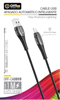 Cable Office usb-a-lightning usb 2,0 1m auto-off 2,4amp cab019 negro