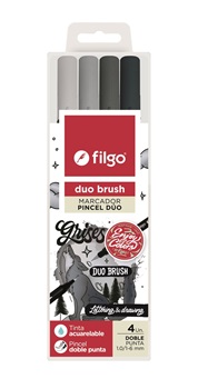 Marcador Filgo duo Brush doble punta x4 grises