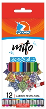 Lapices de colores borrable Ezco mito x12 largos
