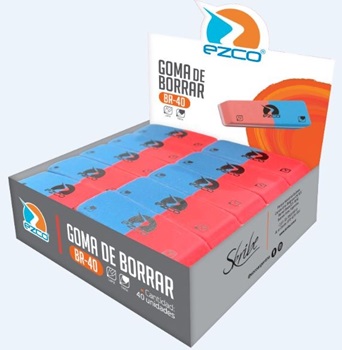 Goma Ezco caucho plástico tinta/lapiz br40 azul/roja caja x 40