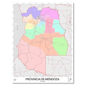 Mapa mural Mendoza d/faz físico político lamina/var 95 x 130 cm