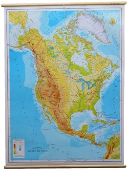 Mapa mural entelado América del Norte físico político