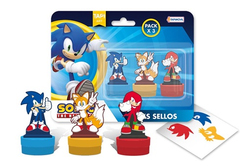 3 sellos con figura Sonic