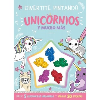 Libro para colorear unicornios crayones c/forma + stickers