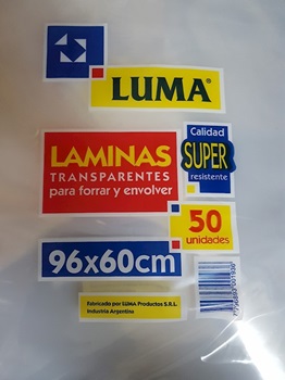 Lamina Luma plástico transparente 96 x 60 paq x50