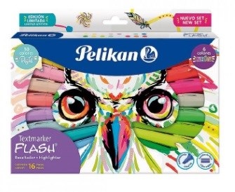 Resaltador Pelikan flash blister combinado x 16 unidades fluo-pastel