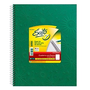 Cuaderno Éxito 21 x 27 Nº 7 forrado verde tapa dura 60 hojas rayado espiral