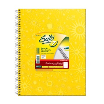 Cuaderno 21 x 27 Éxito Nº 7 forrado amarillo tapa dura 60 hojas rayado espiral