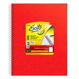 Cuaderno 21 x 27 Éxito Nº 7 forrado rojo tapa dura 100 hojas rayado espiral