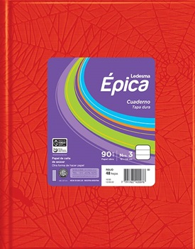 Cuaderno epica Nº 3 araña tapa dura 48 hojas rayado rojo