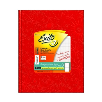 Cuaderno Nº 3 Éxito forrado rojo tapa dura 48 hojas cuadriculado grande