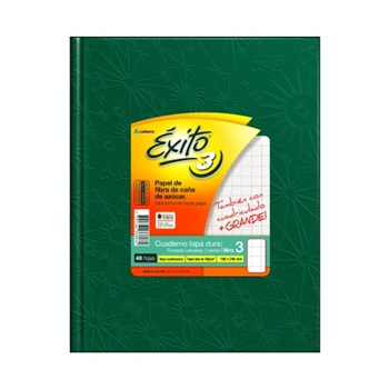 Cuaderno Nº 3 Éxito forrado verde tapa dura 48 hojas cuadriculado grande