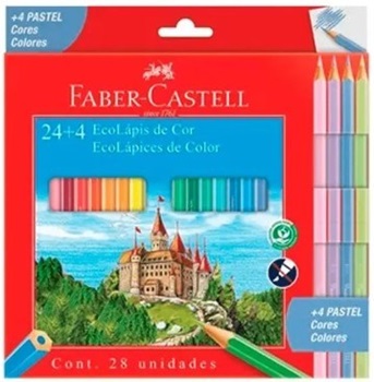Lapices de colores Faber-castell x 24 + 4 colores pasteles
