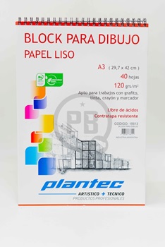 Block Plantec db/esp A3 x 40 hs liso 120 gramos para dibujo