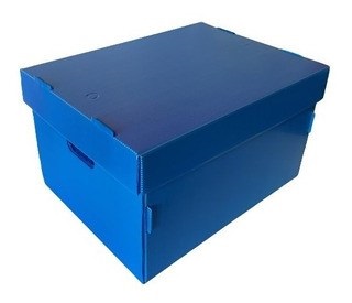 Caja de archivo plástica azul 45 x 35x25 cm con tapa
