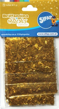 Brillantina gibre Sifap stick con flecos dorado x 5 sob
