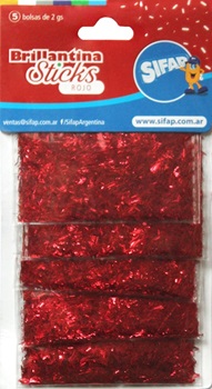 Brillantina gibre Sifap stick con flecos rojo x 5 sob