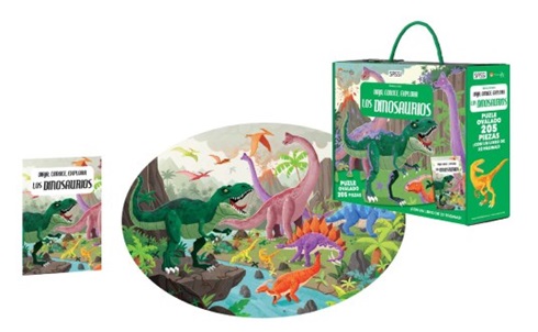 Puzzle + libro + 12 figuras 50 x 50 mundo de los dinosaurios