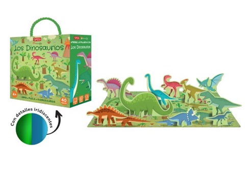 Puzzle + libro + 10 figuras en caja los dinosaurios 52 x 38 cm