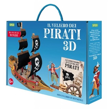 Puzzle maqueta 3D + libro barco pirata 38 x 16x6 cm 76 pcs