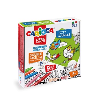 Puzzle Carioca para colorear ciudad y jungla + 12 marcadores