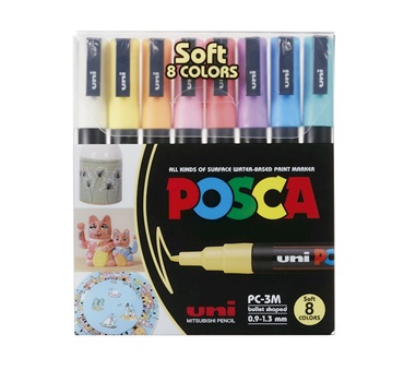Marcador Uni-POSCA 3m 1,5 mm punta cónica bl x8 pastel